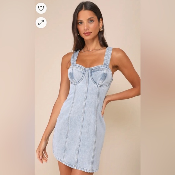 Lulu Stylish Daze Light Wash Denim Sleeveless Bustier Mini Dress Sz Large NWT - Picture 5 of 7